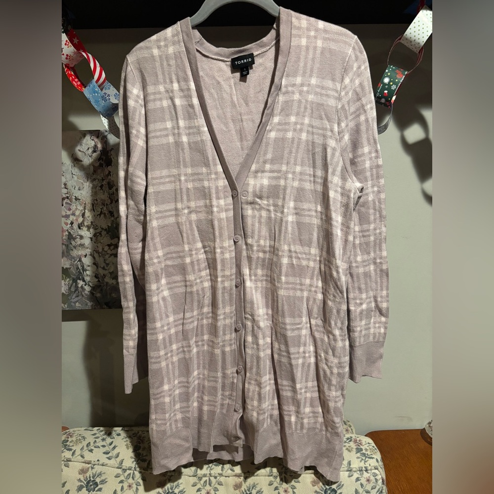 Torrid Light Purple Plaid Cardigan